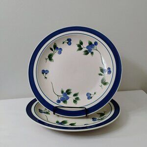 Vintage LL Bean Maine Blueberry 11” Stoneware Dinner Plates Set Of 2